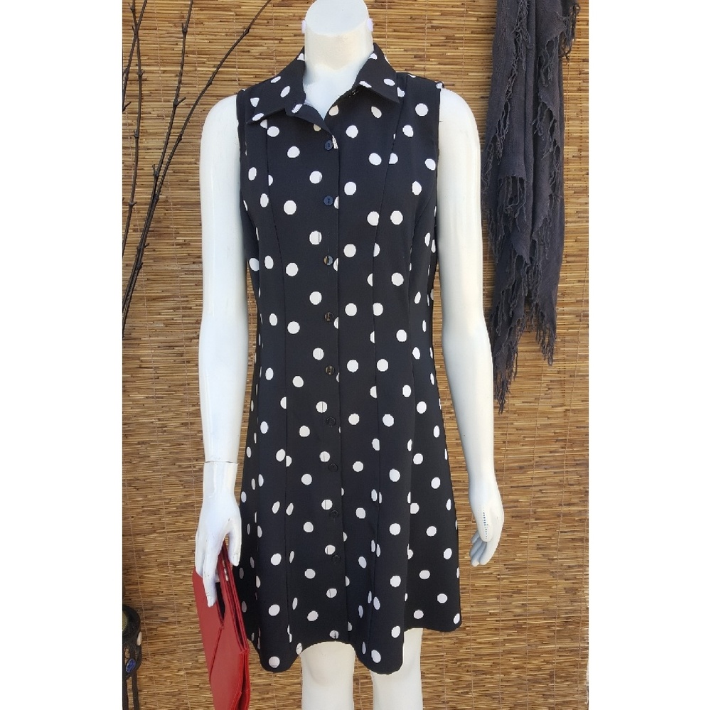 Ronnie Nicole Sleeveless Polka Poka Black Dress